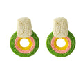 Korean Japanese Cute Circle Colorblock Pendant Stud Earrings Fun Minimalist Sweet Silver Needle view 5