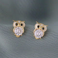 Cute Zircon Owl Stud Earrings For Women, Small Delicate Animal Ear Jewelry With Sparkling Stones view 4