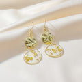 Vintage Chinese Style Irregular Alloy Disc With Gold Foil Acrylic Round Pendant Long Drop Earrings view 3