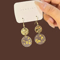 Vintage Chinese Style Irregular Alloy Disc With Gold Foil Acrylic Round Pendant Long Drop Earrings view 2