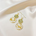 Vintage Chinese Style Irregular Alloy Disc With Gold Foil Acrylic Round Pendant Long Drop Earrings view 4