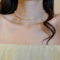 Gold Plated Faux Pearl Crystal Wrap Necklace Korean Irregular Geometric Clavicle Chain For Women view 4