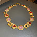 Vintage Metal Flower Portrait Rhinestone Heart Necklace Retro Palace Style Clavicle Jewelry For Women view 3