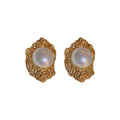 Vintage Metal Heart Stud Earrings With Crinkled Flower Pearl Design For Women view 5