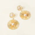Elegant Gold Alloy Sunburst Radial Wire Statement Drop With Faux Pearl Studs Women's Fashion Earrings view 2