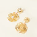 Elegant Gold Alloy Sunburst Radial Wire Statement Drop With Faux Pearl Studs Women's Fashion Earrings view 3