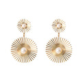Elegant Gold Alloy Sunburst Radial Wire Statement Drop With Faux Pearl Studs Women's Fashion Earrings view 5