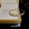 Gold Plated Zircon Chain Open Bangle Korean Style Sparkling Metal Fashion Jewelry view 1