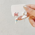 Cute Cartoon Bunny Cloud Asymmetric Chain Pearl Enamel Bow Fluffy Pom Pom Drop Earrings view 2