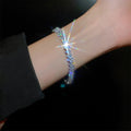 Korean Style Irregular Geometric Metal Bangle With Sparkling Zircon Splice Clasp For Women view 3