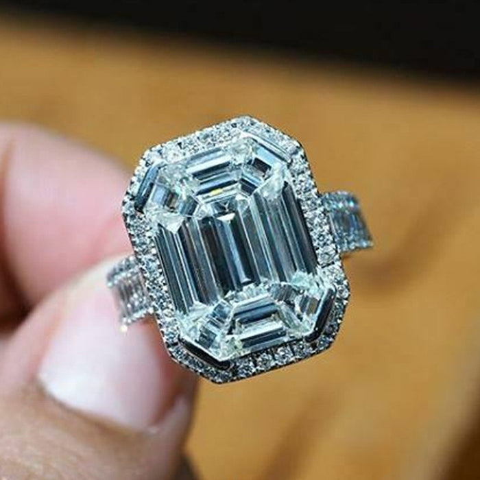 Women's Simulated Square Cubic Zirconia Wedding Ring, Elegant T Shape Proposal Finger Jewelry