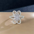 White Gold Plated Full Pave Zircon Flower Ring For Women, Elegant Engagement Jewelry view 4
