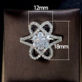 White Gold Plated Full Pave Zircon Flower Ring For Women, Elegant Engagement Jewelry view 5