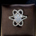 White Gold Plated Full Pave Zircon Flower Ring For Women, Elegant Engagement Jewelry view 1