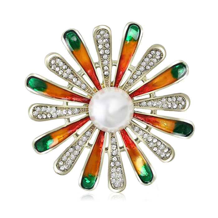 Alloy Hand Painted Pearl Daisy Flower Brooch For Collar Decoration