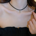 Sweet Cool Cross Faux Leather Choker Necklace Minimalist Fashion Collar Necklace view 3