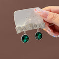 Luxury Rhinestone Bowknot Studs With Dangling Round Crystal Gemstone Tassel Alloy Silver Needle Earrings view 2