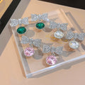 Luxury Rhinestone Bowknot Studs With Dangling Round Crystal Gemstone Tassel Alloy Silver Needle Earrings view 1