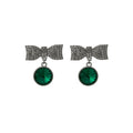 Luxury Rhinestone Bowknot Studs With Dangling Round Crystal Gemstone Tassel Alloy Silver Needle Earrings view 5