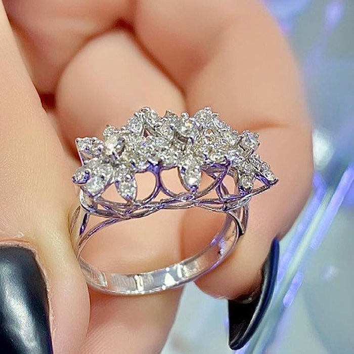 Full Zircon Flower Ring Light Luxury Fashion Adjustable Index Finger Ring For Women