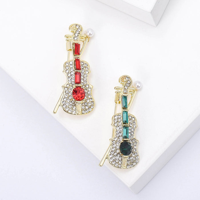 Alloy Micro Paved Violin Brooch For Elegant Suit Accessories