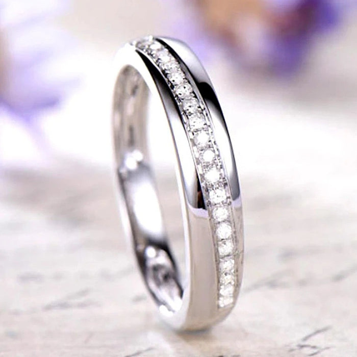 Couple Rings With Row Zircon Stones, Simple Fashion Men's Band Creative Wedding Rings
