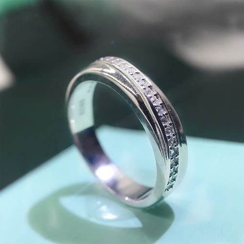 Couple Rings With Row Zircon Stones, Simple Fashion Men's Band Creative Wedding Rings