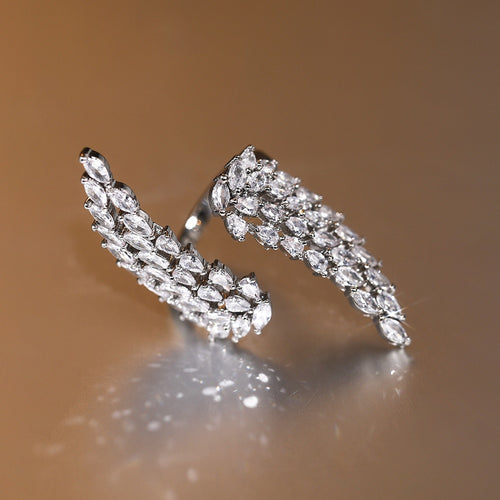 Angel Wing Open Ring With Marquise Zircon Stones, Light Luxury European Fashion Jewelry