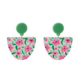 Elegant Geometric Fan Shape Floral Enamel Colorblock Silver Needle Stud Dangle Women's Fashion Earrings view 5