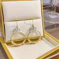 Elegant French Romantic Zircon Flower Round Hoop Alloy Beaded Hook Dangle Women's Fashion Earrings view 2