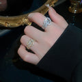 Real Gold Plated Zircon Heart Chain Open Ring For Women view 4
