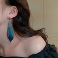 Statement Rhinestone Feather Leaf Metal Hook Earrings For Women Unique Trendy Design view 4