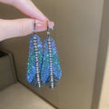 Statement Rhinestone Feather Leaf Metal Hook Earrings For Women Unique Trendy Design view 1