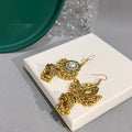 Vintage Gold Alloy Red Crystal Rhinestone Bell Jhumka Dangle Hook Ethnic Bohemian Women's Earrings view 4