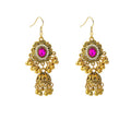 Vintage Gold Alloy Red Crystal Rhinestone Bell Jhumka Dangle Hook Ethnic Bohemian Women's Earrings view 5