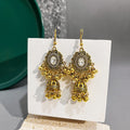 Vintage Gold Alloy Red Crystal Rhinestone Bell Jhumka Dangle Hook Ethnic Bohemian Women's Earrings view 2