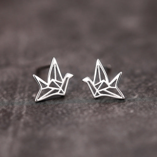 Minimalist Smooth Origami Crane Stud Earrings For Women, Elegant Fashion Ear Jewelry