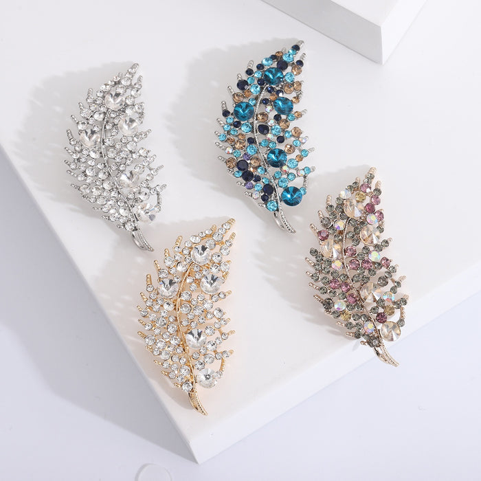 Alloy Rhinestone Leaf Brooch Pin For Scarves And Apparel