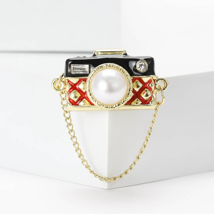 Alloy Enamel Chain Camera Brooch Pin For Creative Outfit Decoration