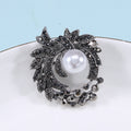 Gunmetal Alloy Pearl Rhinestone Brooch Pin For Womens Apparel view 3