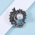 Gunmetal Alloy Pearl Rhinestone Brooch Pin For Womens Apparel view 4