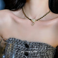 French Vintage Alloy Faux Leather Necklace With Rhinestone Number Pearl Flower Design For Women view 1