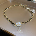 French Vintage Alloy Faux Leather Necklace With Rhinestone Number Pearl Flower Design For Women view 2