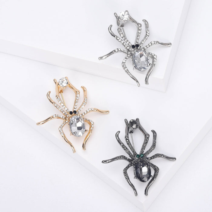 Alloy Rhinestone Spider Lapel Pin For Halloween Suit Decoration Brooch