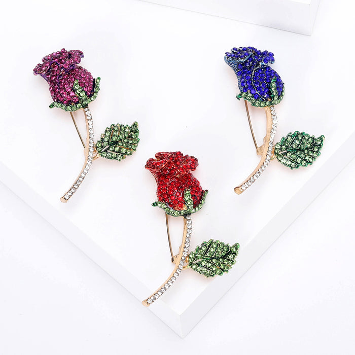 Alloy Rhinestone Rosebud Brooch Pin For Scarf And Apparel