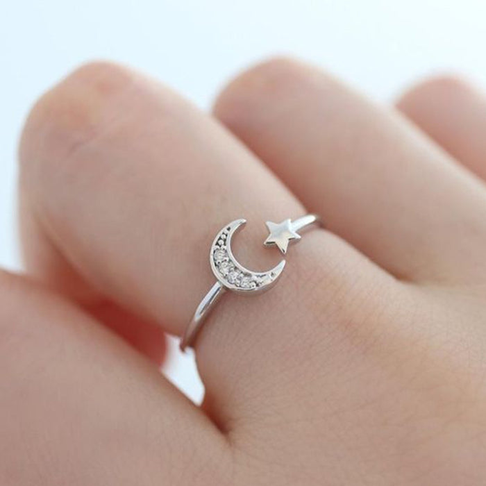 Premium Star And Moon Open Ring For Women, Niche Design Light Luxury Adjustable Index Jewelry
