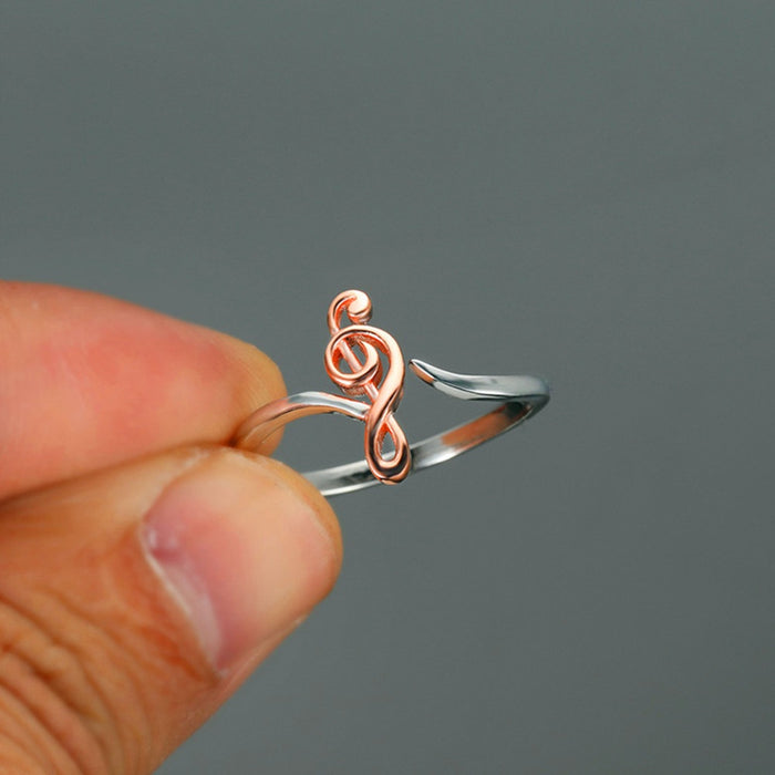 Two Tone Musical Note Copper Open Ring Creative Minimalist Split Color Fashion Jewelry