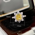 Exquisite Floral Yellow Cubic Zirconia Ring, Full Pave Yellow Crystal Flower Ring view 5