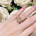 Exquisite Floral Yellow Cubic Zirconia Ring, Full Pave Yellow Crystal Flower Ring view 3