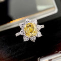 Exquisite Floral Yellow Cubic Zirconia Ring, Full Pave Yellow Crystal Flower Ring view 1